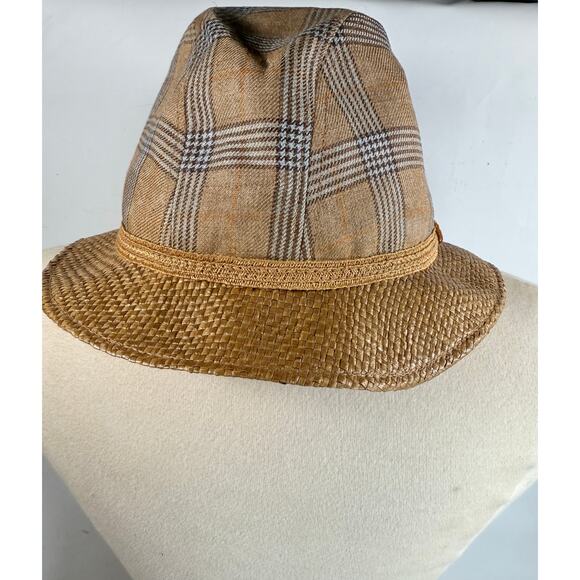 Vintage Borsalino Plaid Tweed Fedora Hat w/Straw Brim size S/M - Picture 12 of 12